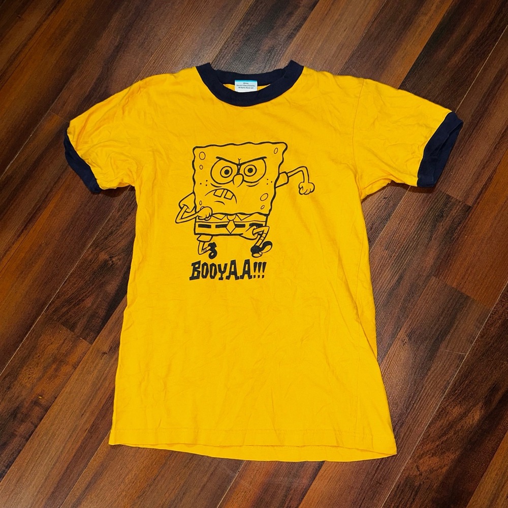 Vintage Spongebob Squarepants Booyaa! Ringer Shirt Nickelodeon Cartoon XS 2002‎